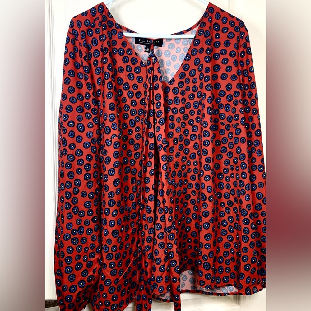 Women’s Plus Size 20 ELOQUII Red & Navy Blouse Flowy Flattering Business Wear